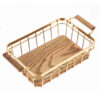Metal Wire Fruit Basket with Wooden Base in Gold