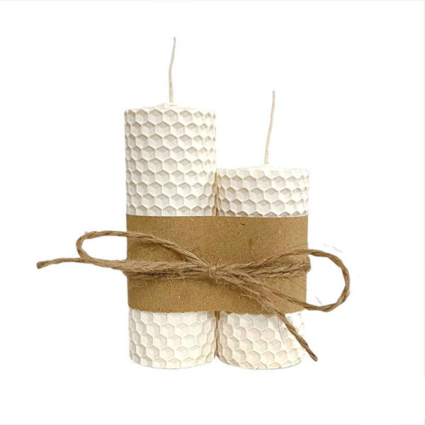Natural Beeswax Pillar Candle Set of 2 in White