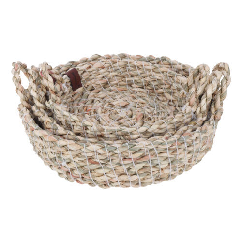 Palm Leaf Basket Handwoven with Handle – Perfect for Home Organization – Set of 3