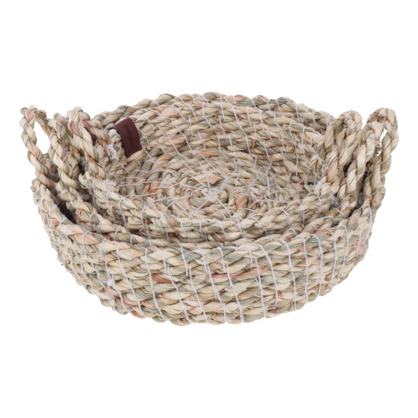 Palm Leaf Basket Handwoven with Handle – Perfect for Home Organization - Set of 3