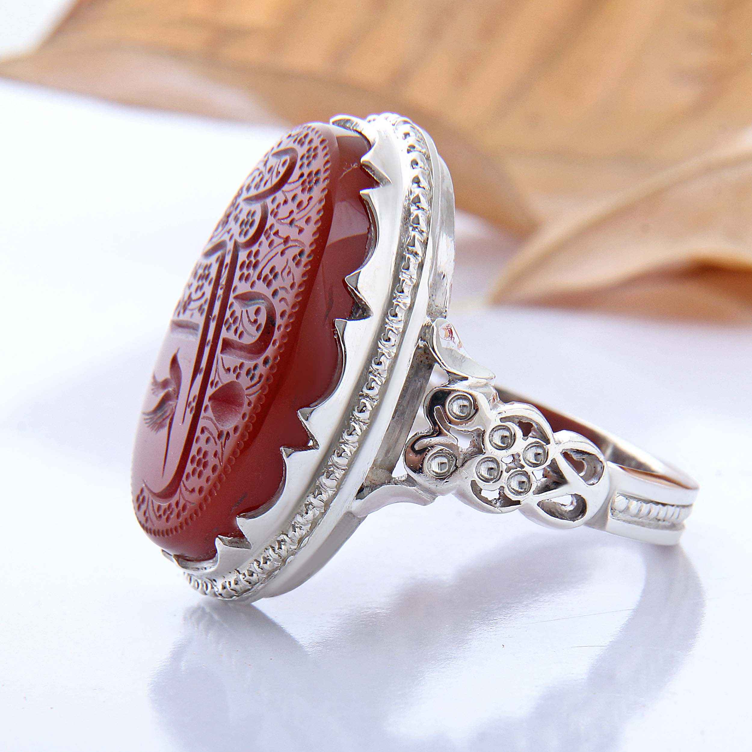 Persian Agate Ring for Men with Brown Gemstone