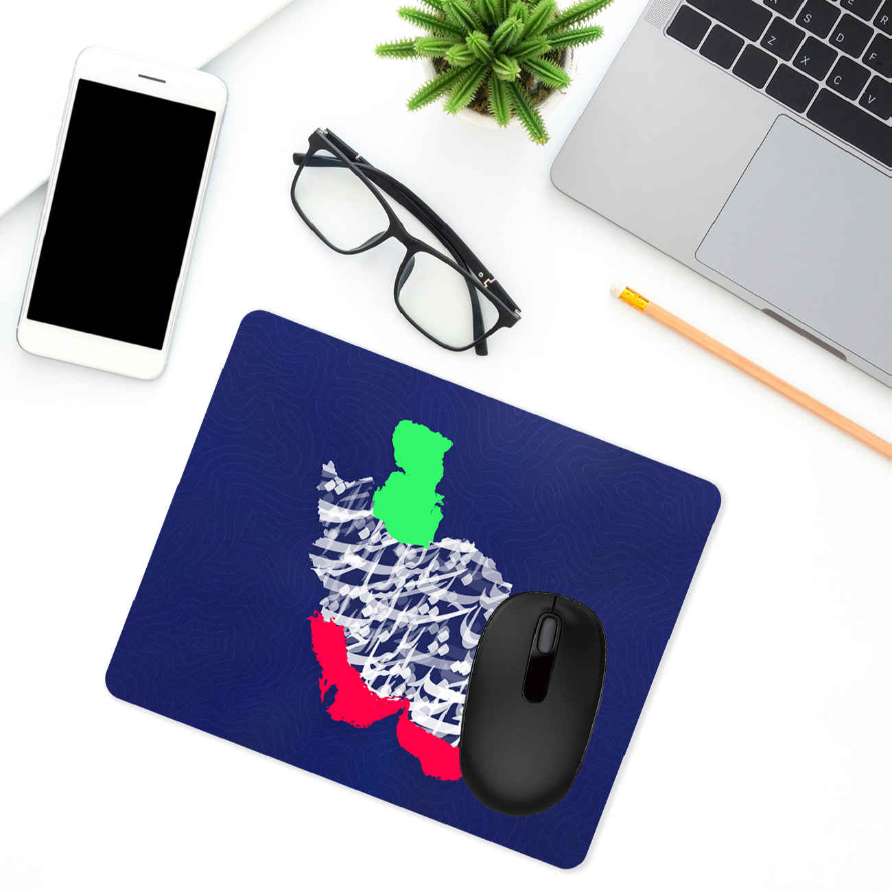 Persian Calligraphy Desk Mouse Pad with Map of Iran Design
