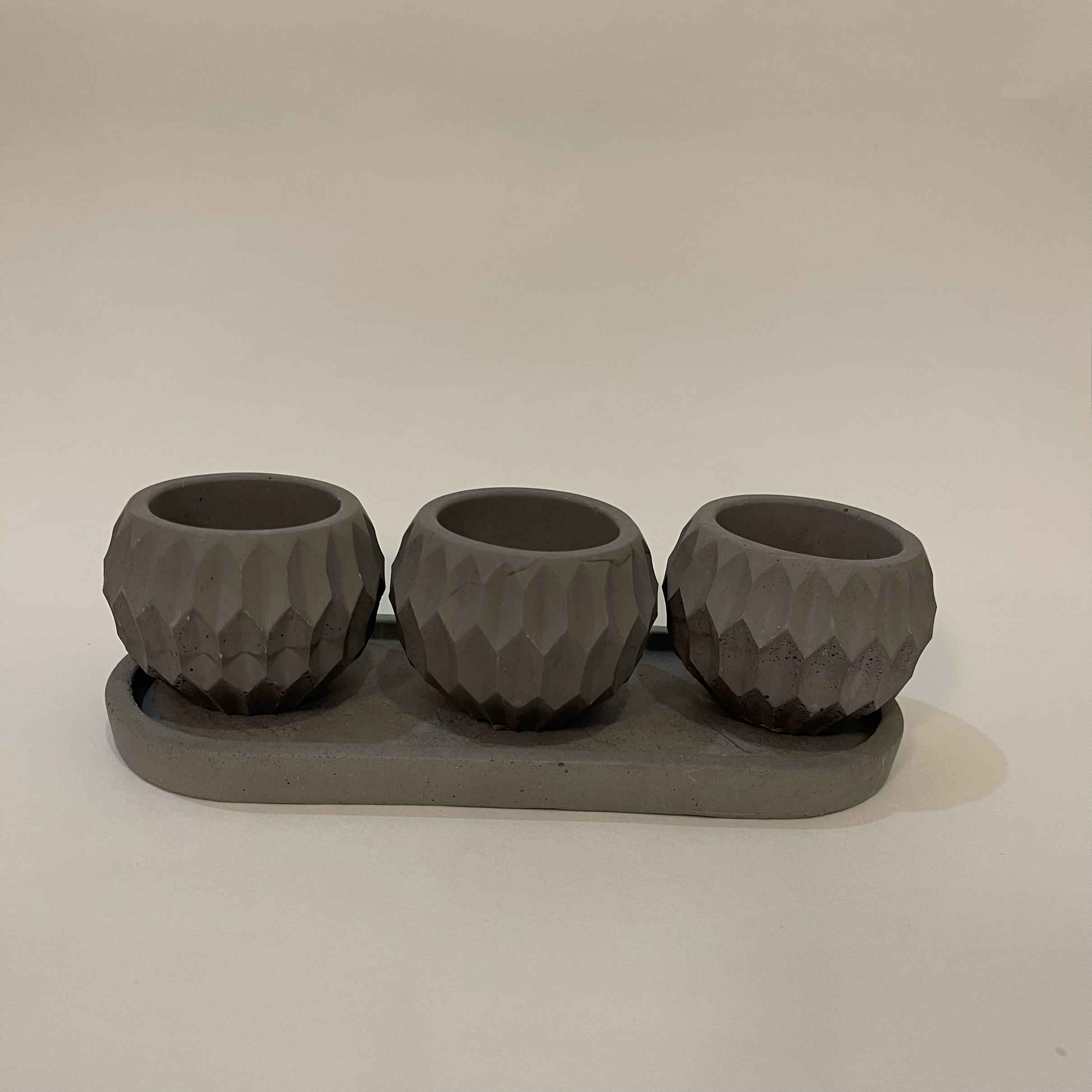 Persian Concrete Vase Handcrafted Set of 3 in White