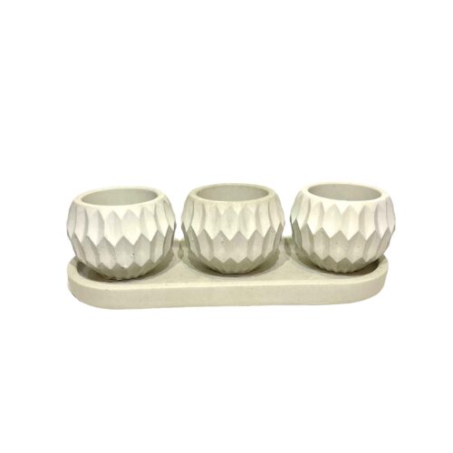 Persian Concrete Vase Handcrafted Set of 3 in White