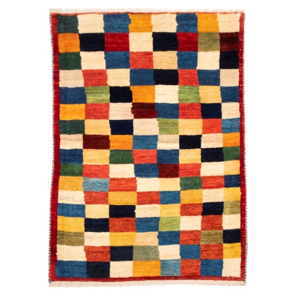 Persian Gabbeh Wool Rug Authentic Handwoven in Fars Checkered