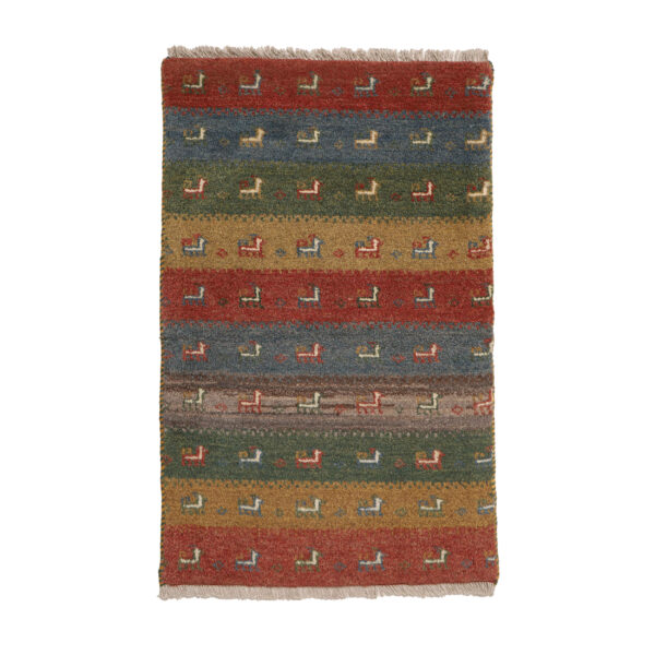 Persian Gabbeh Wool Rug Handwoven in Fars Striped with Animal Motifs