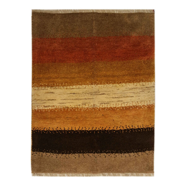 Persian Gabbeh Wool Rug Handwoven in Isfahan Striped Brown