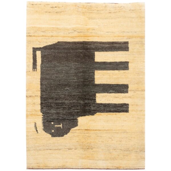 Persian Gabbeh Wool Rug Original Handwoven in Fars Cat in Cream