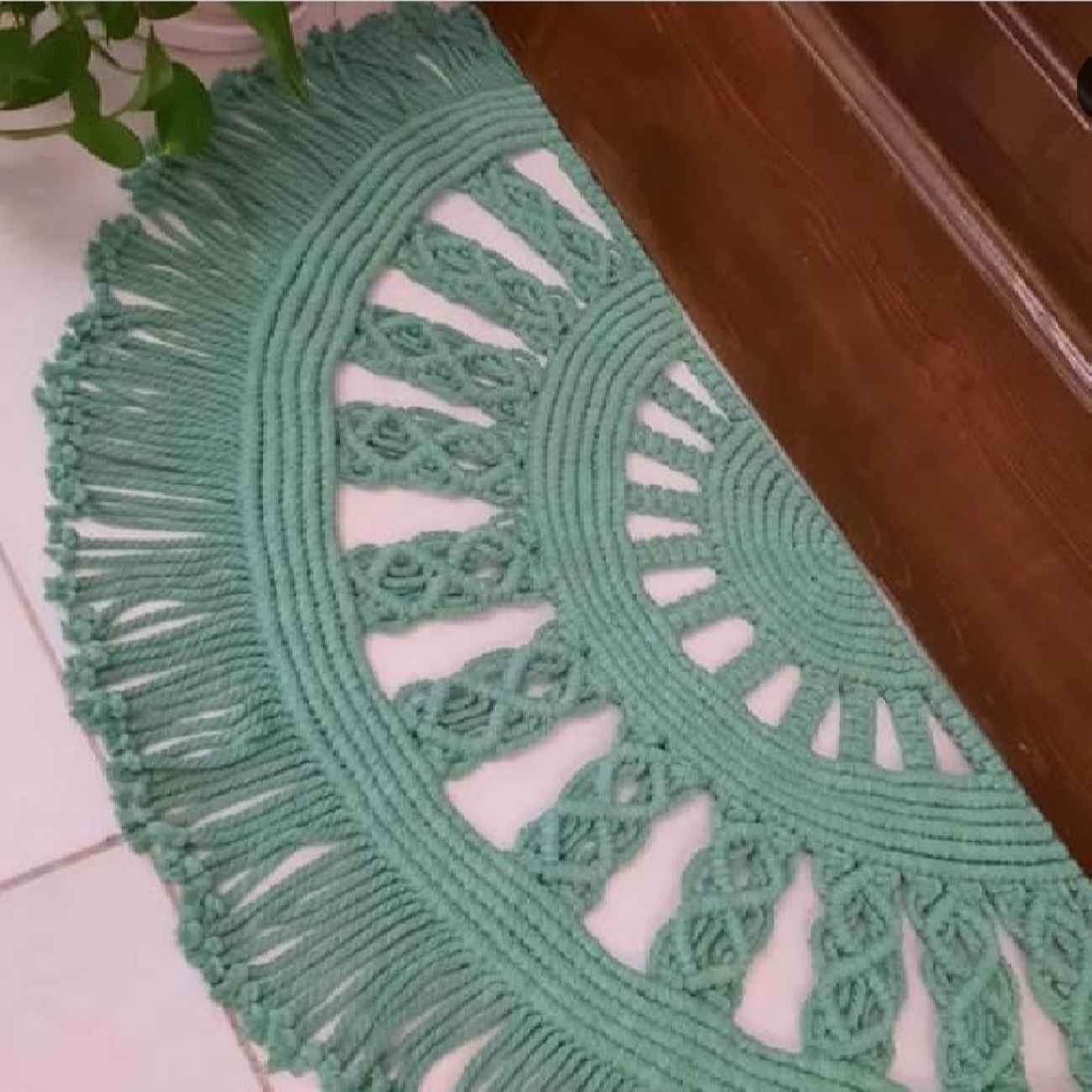 Persian Handwoven Boho Macrame Floor Rug in Green - ShopiPersia