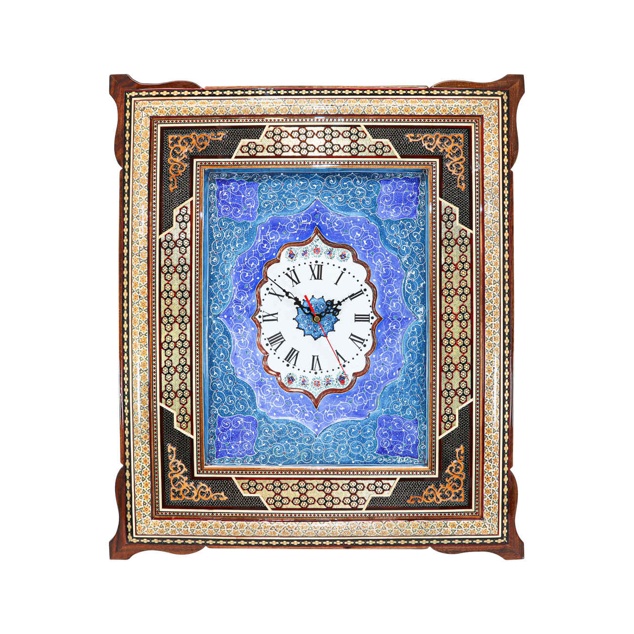 Persian Inspired Wooden Wall Clock - Khatam Marquetry
