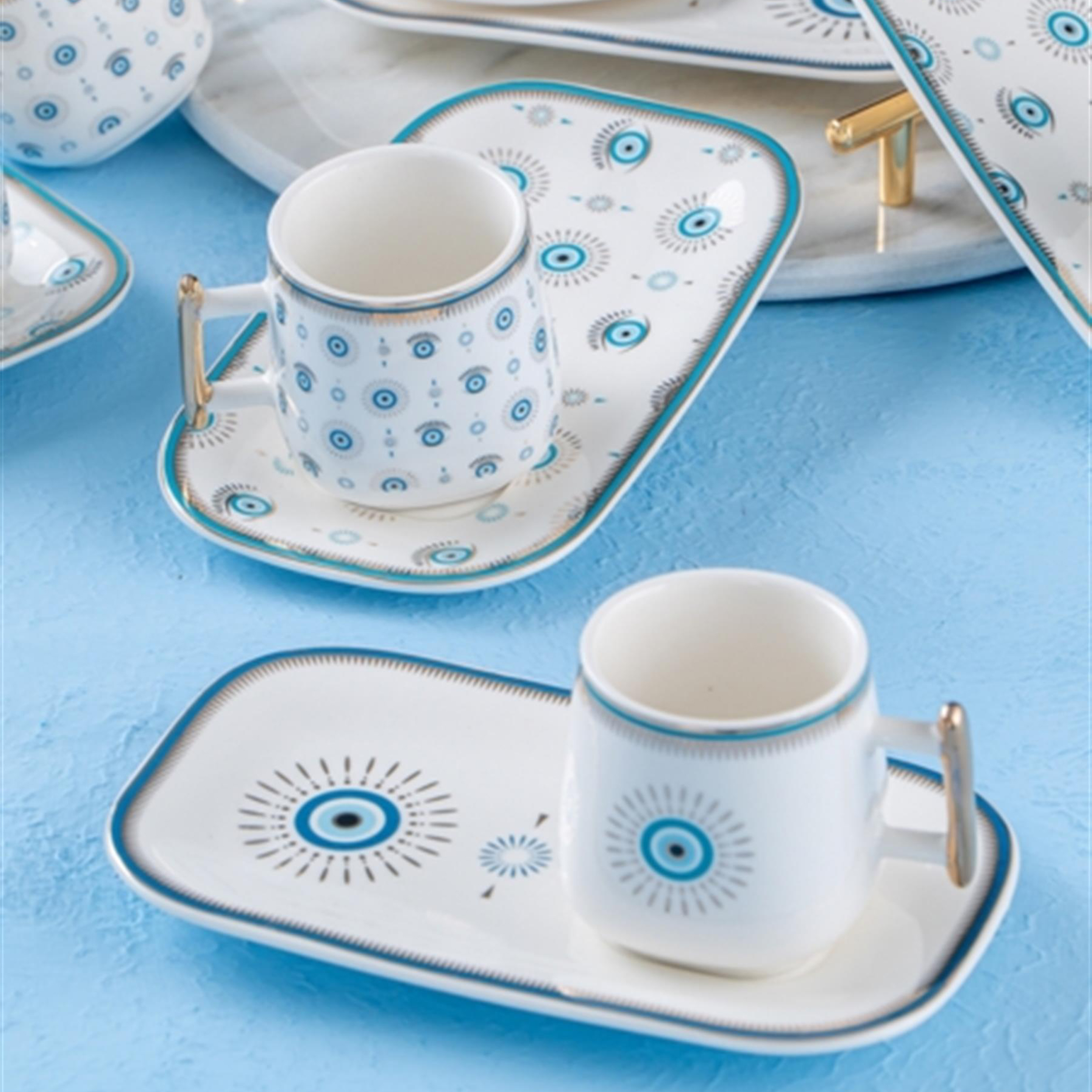 Artistic Porcelain Tea Set with White Evil Eye Design – Protective & Beautiful Tableware