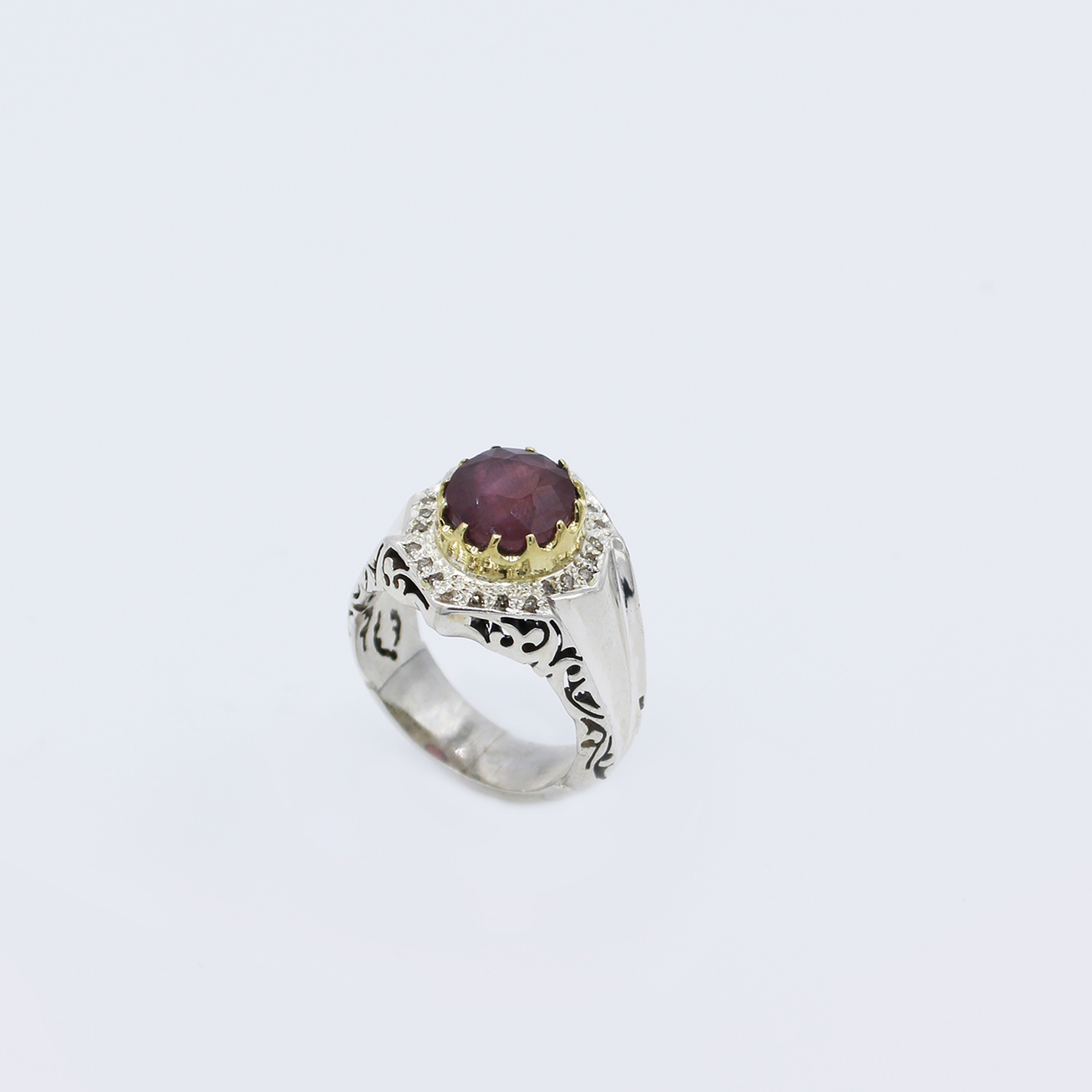 Persian Red Ruby Silver Ring For Men Handcrafted