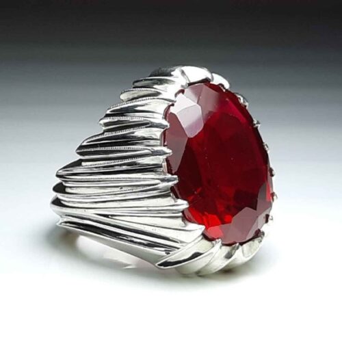Persian Ruby Silver Ring For Men Red Gemstone