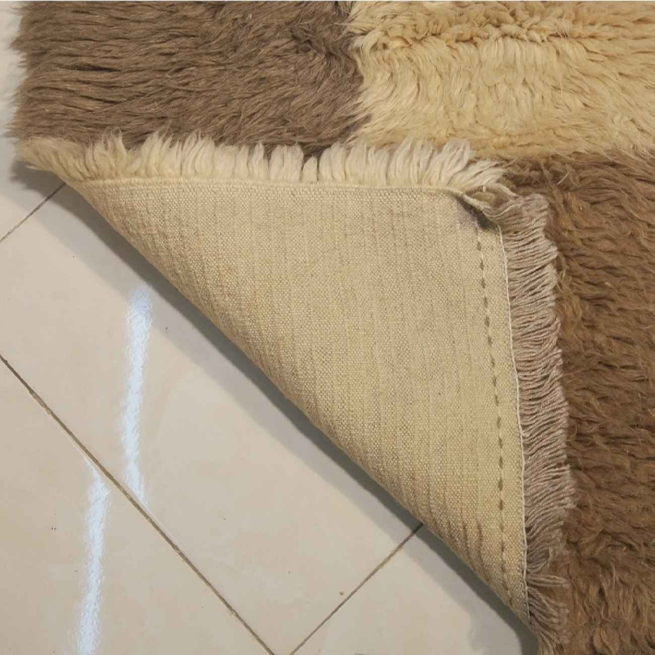 Persian Rug with Wool Handwoven in Fars Checkered Brown