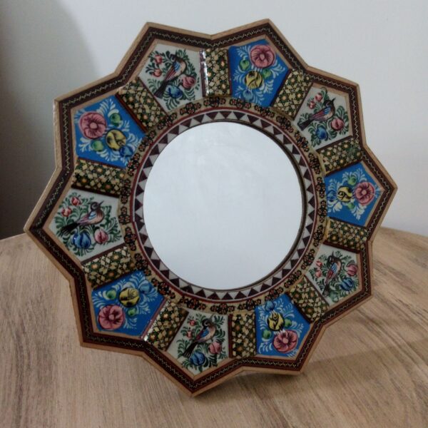 Persian Wooden Mirror Frame Khatamkari Octagonal