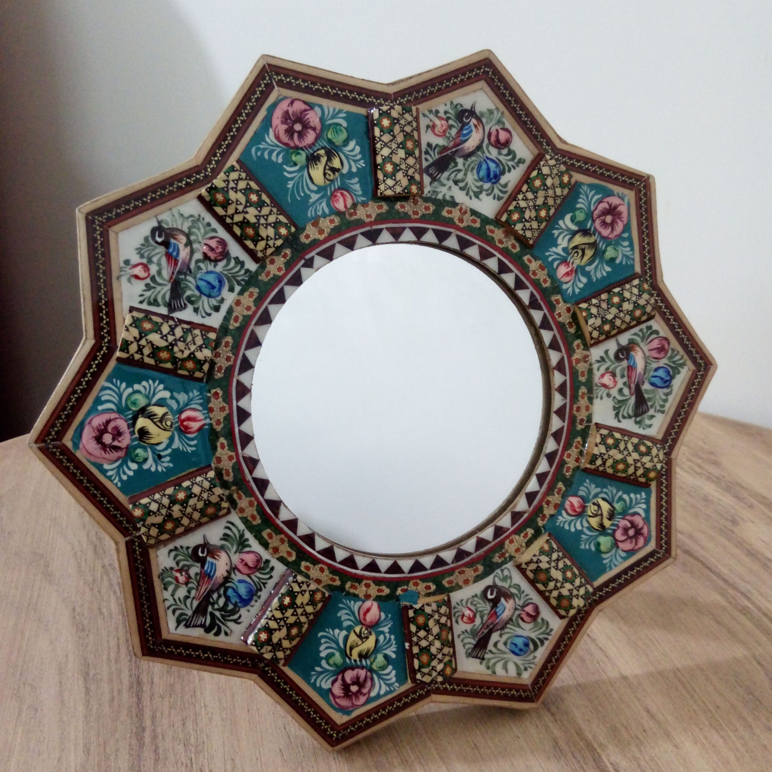 Persian Wooden Mirror Frame Khatamkari Octagonal