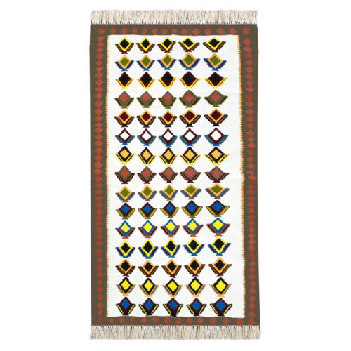 Persian Wool Kilim Rug Genuine Handwoven in Ardabil Geometric White