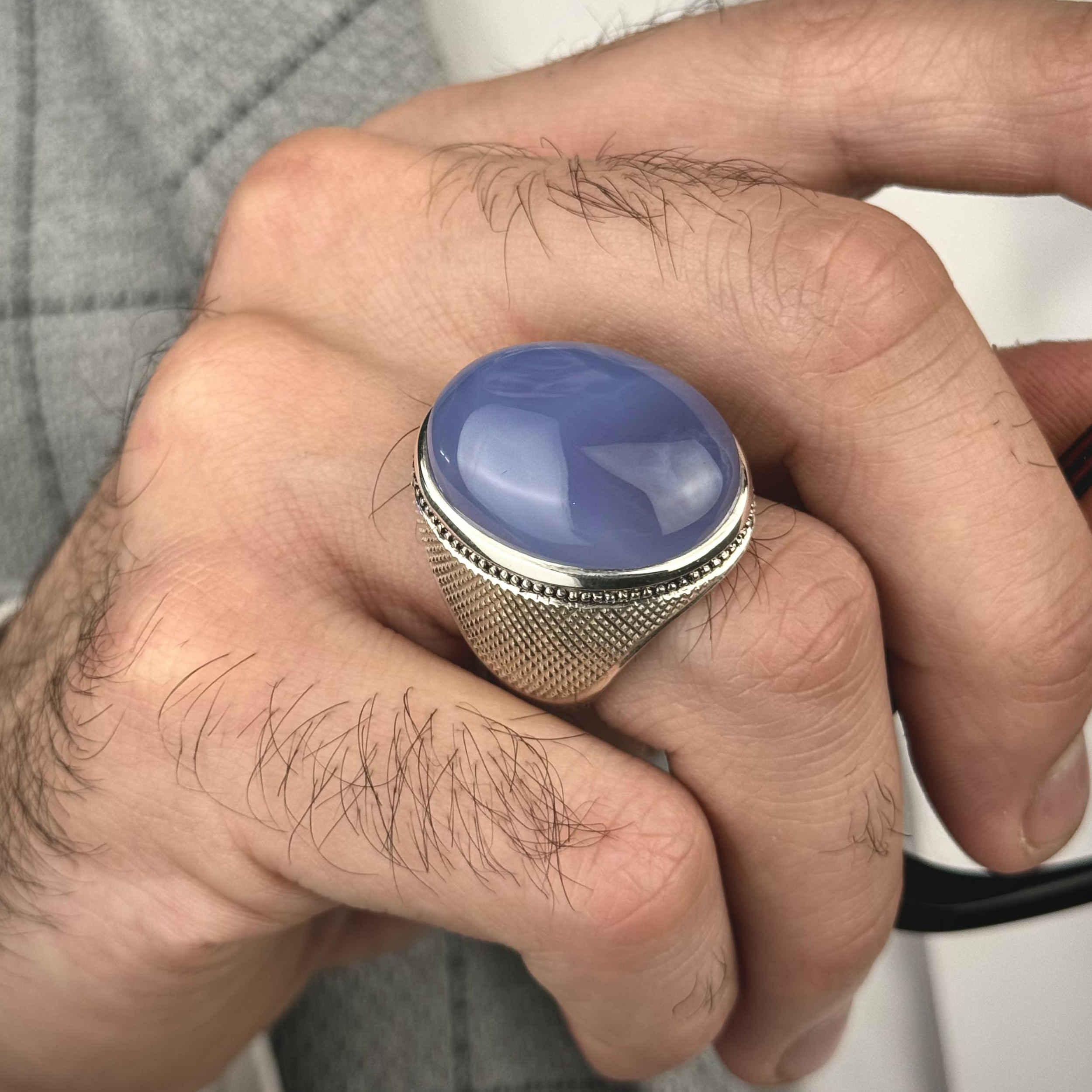 Persian Yemeni Aqeeq Silver Ring for Men