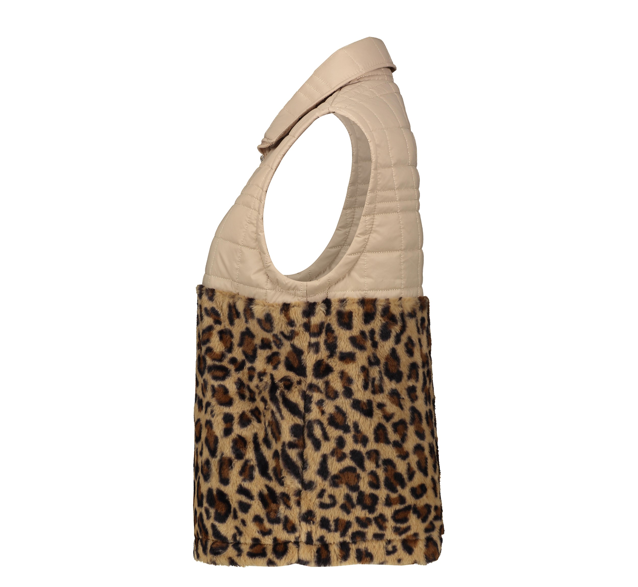 Puffer Jacket for Women Sleeveless Zipper with Leopard Design