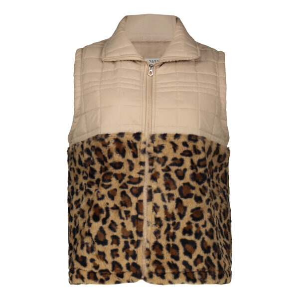 Puffer Jacket for Women Sleeveless Zipper with Leopard Design