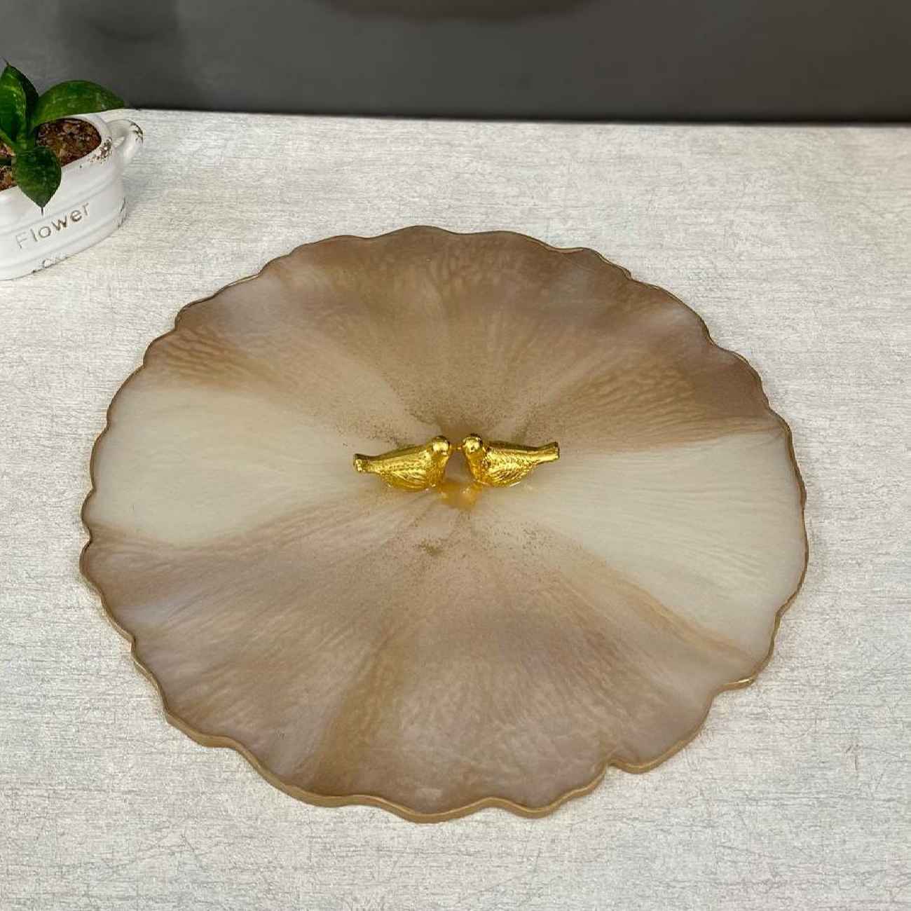 Resin Serving Tray Hand Painted in Light Brown