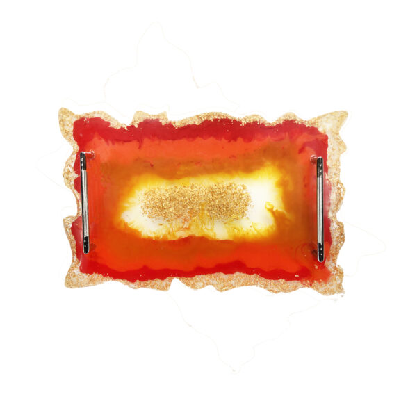 Resin Serving Tray Hand Painted with Handles in Orange