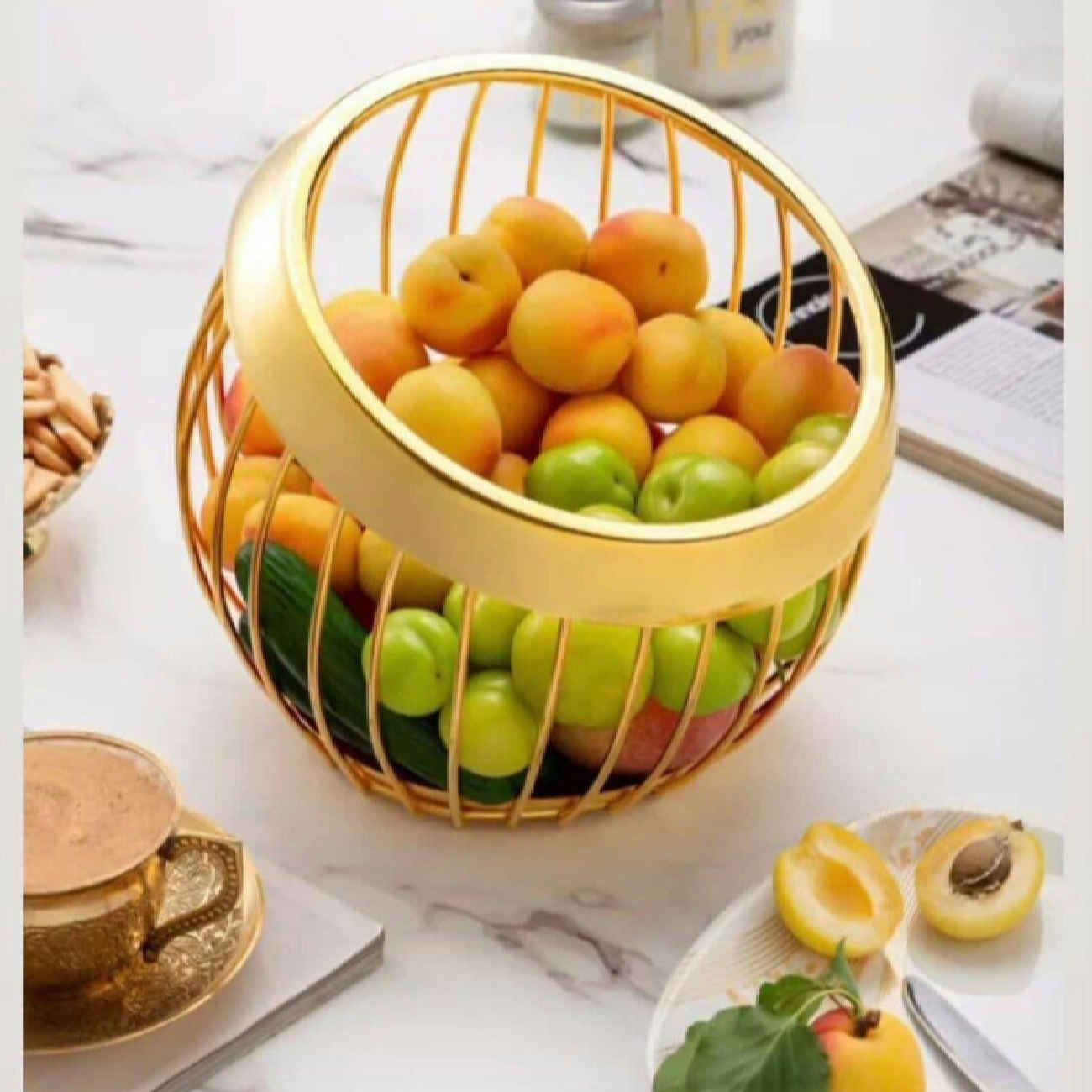 Stylish Wire Fruit Basket in Golden Functional & Chic