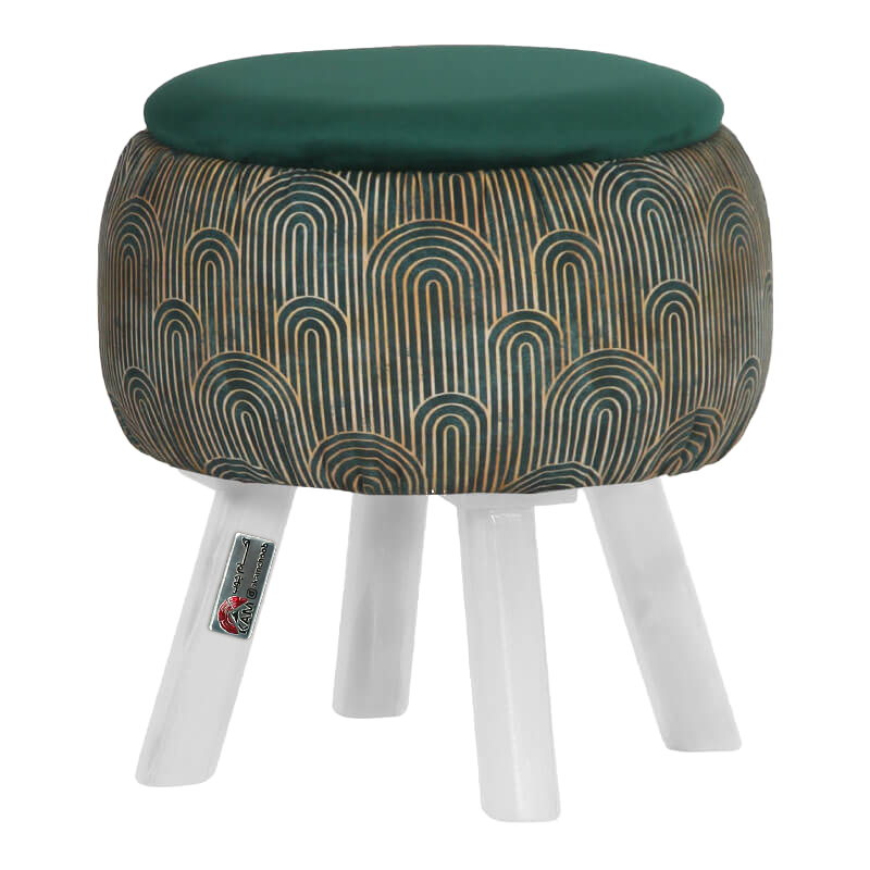 Traditional Persian Footstool with Wooden Legs in Green