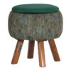 Traditional Persian Footstool with Wooden Legs in Green