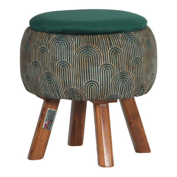 Traditional Persian Footstool with Wooden Legs in Green