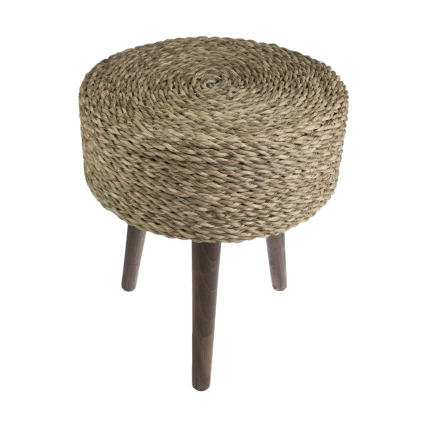 Footstool with Wooden Legs & Wicker Top