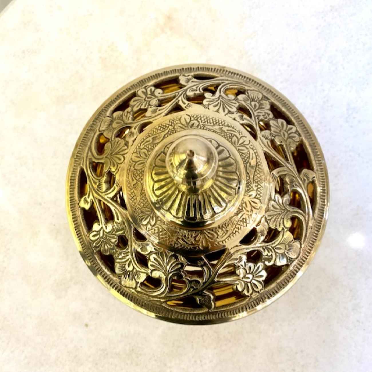 Vintage Brass Sugar Bowl with Intricate Lid Design