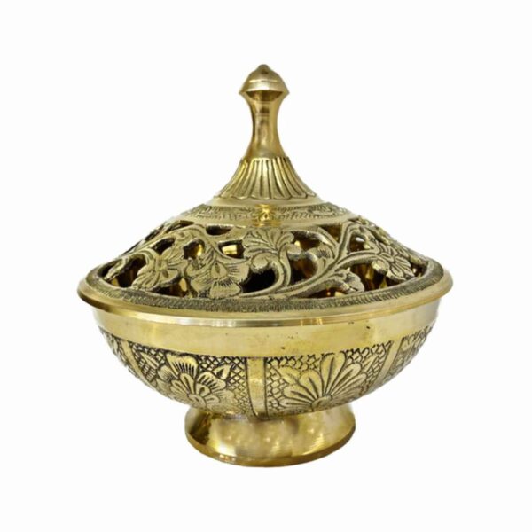 Vintage Brass Sugar Bowl with Intricate Lid Design