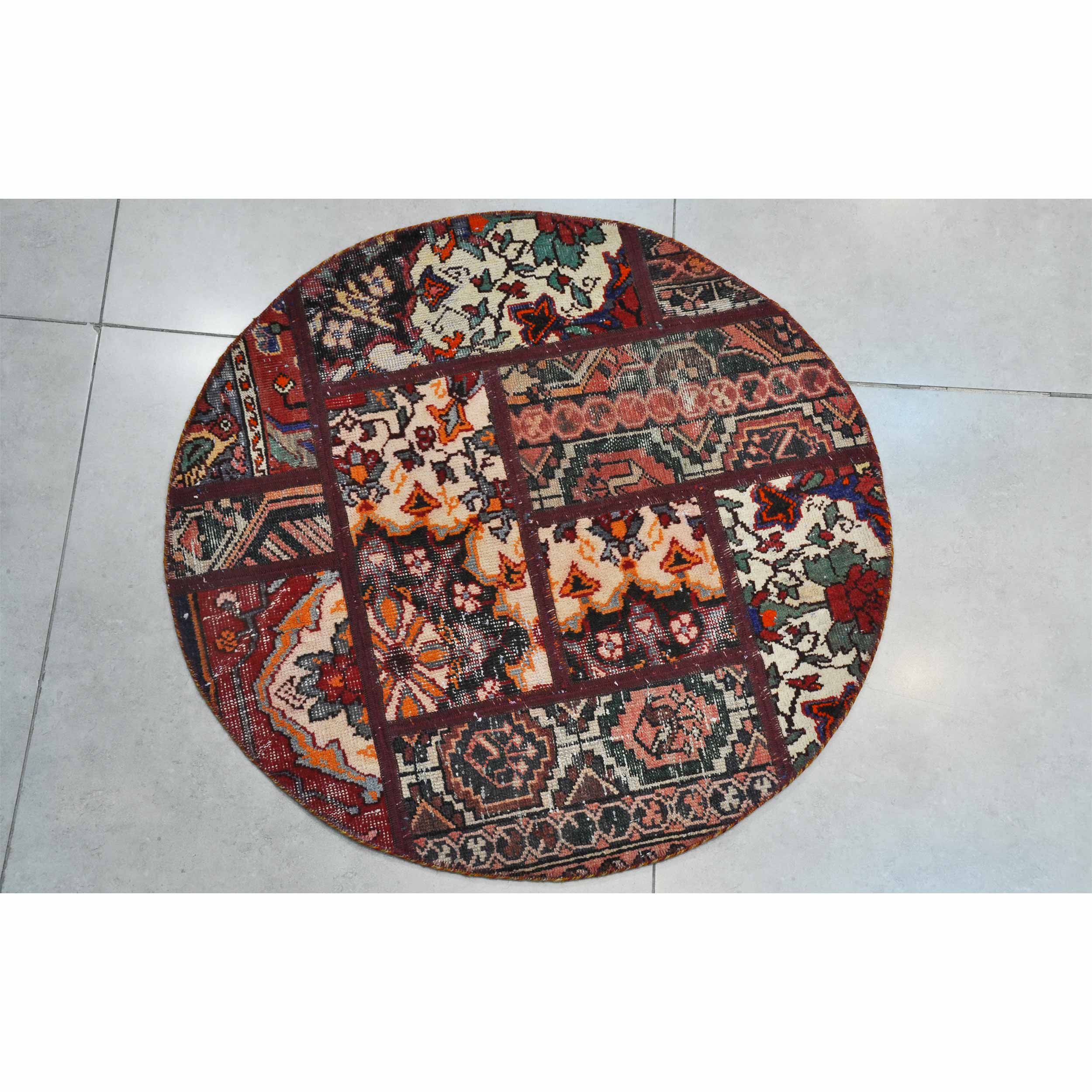 Vintage Persian Hand-Knotted Patchwork Carpet Traditional Red