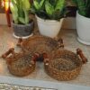 Wicker Basket Handwoven with Handle in Dark Brown