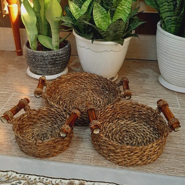 Wicker Basket Handwoven with Handle in Dark Brown