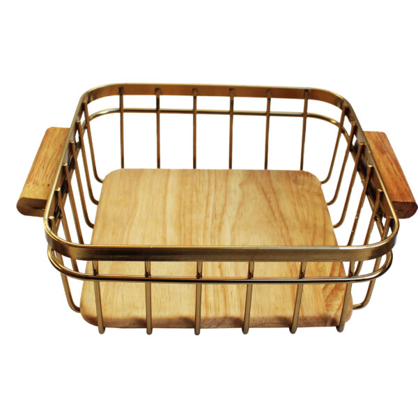Wire Fruit Basket With Wooden Base in Golden Chic & Luxe