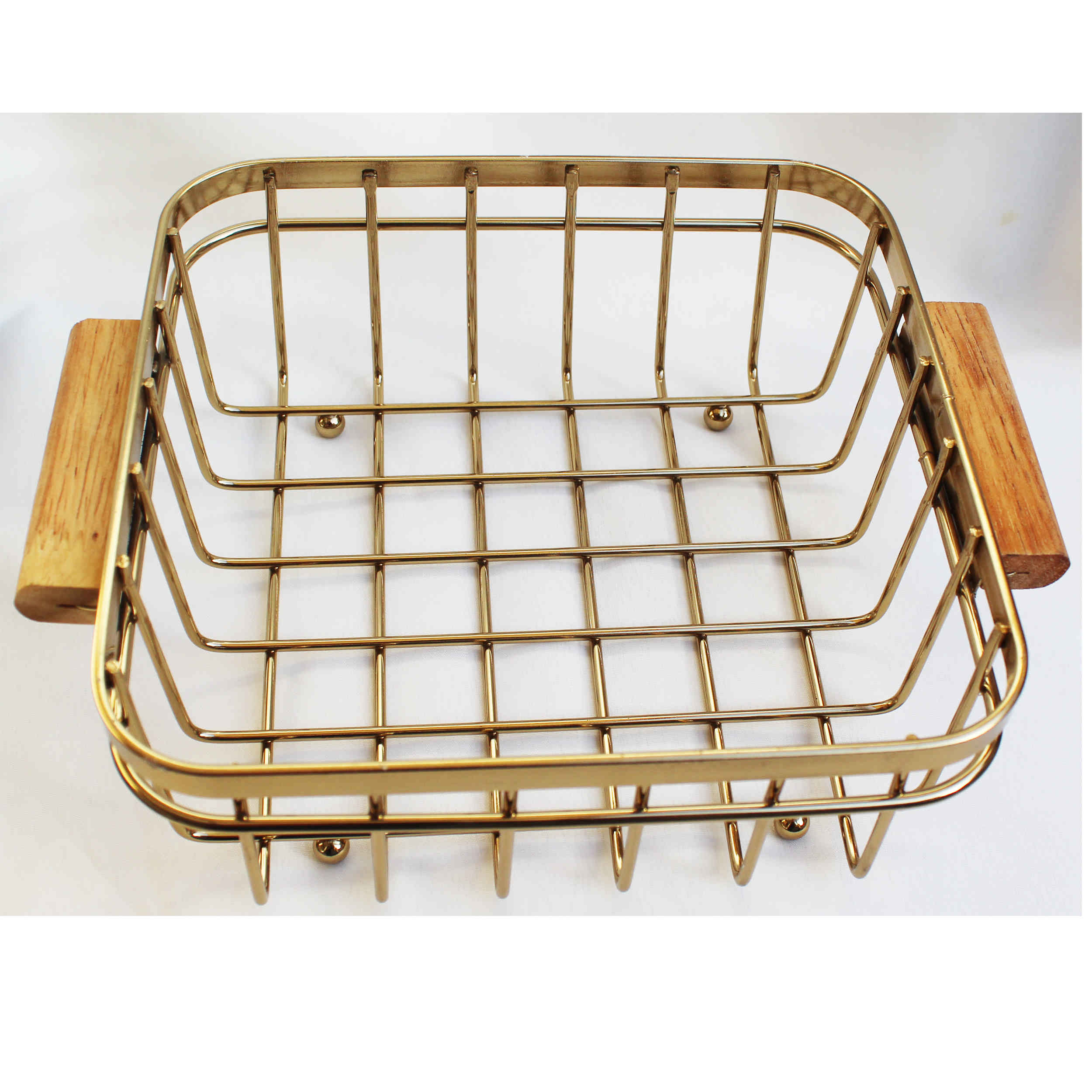 Wire Fruit Basket With Wooden Base in Golden Chic & Luxe