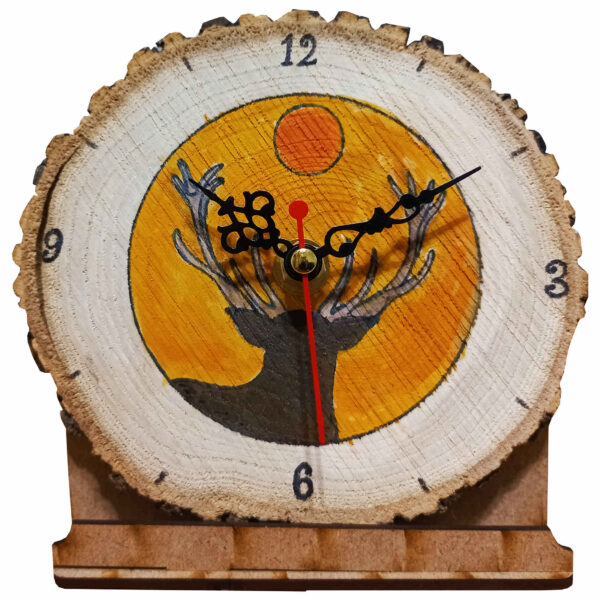 Wooden Desk Clock with Deer Design