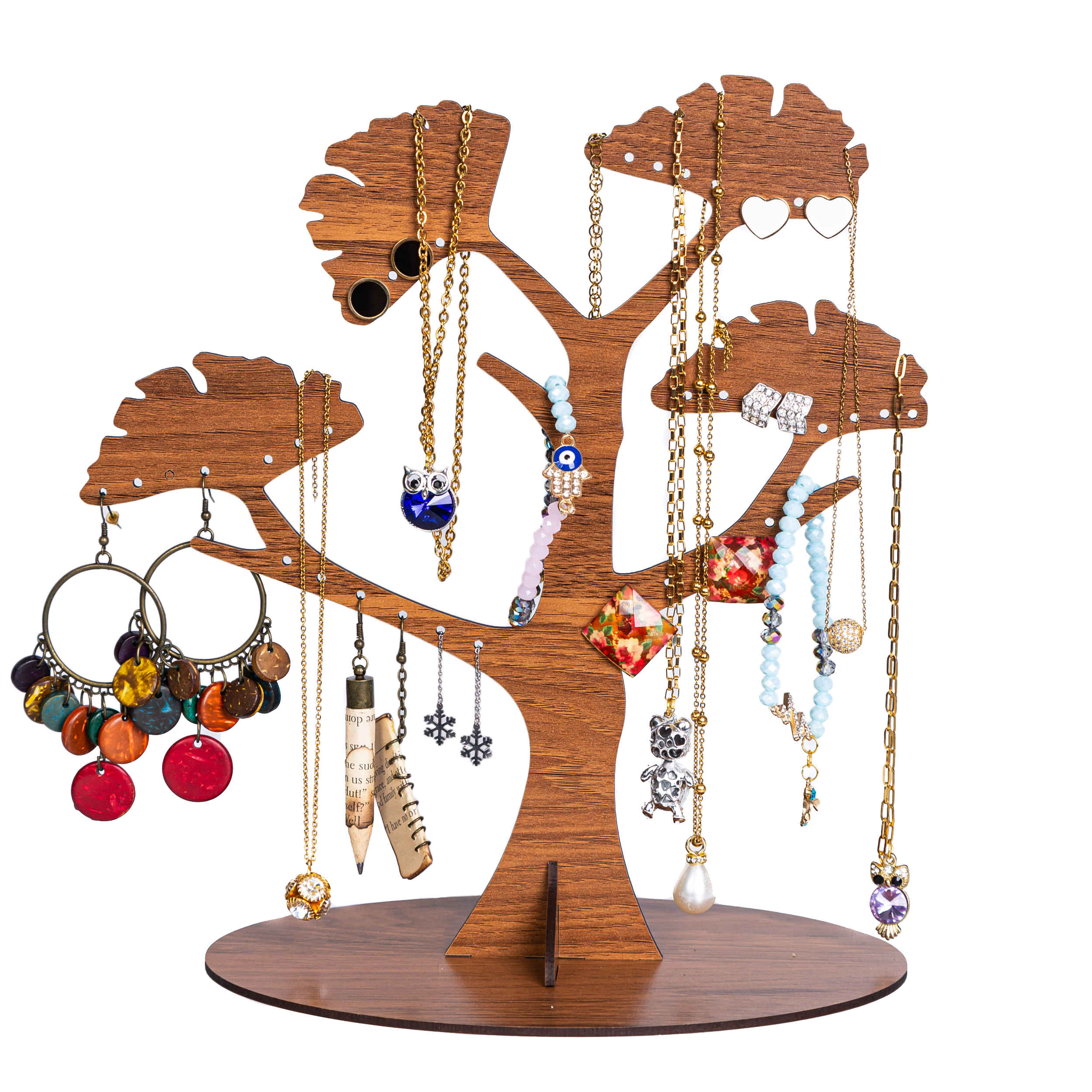 Wooden Jewelry Holder and Organizer with Tree Design