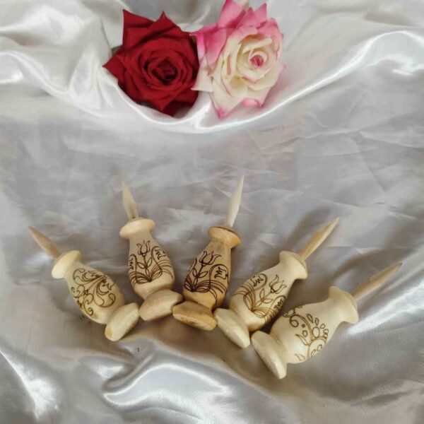 Wooden Persian Kohl Holder Set of 5 with Flower Design
