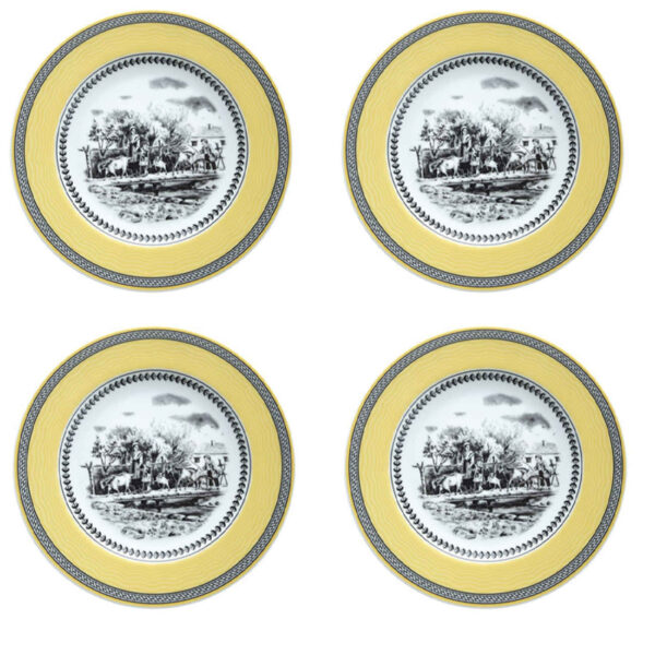 Zariniran Porcelain Dessert Plate Set - Village Design Pack of 4