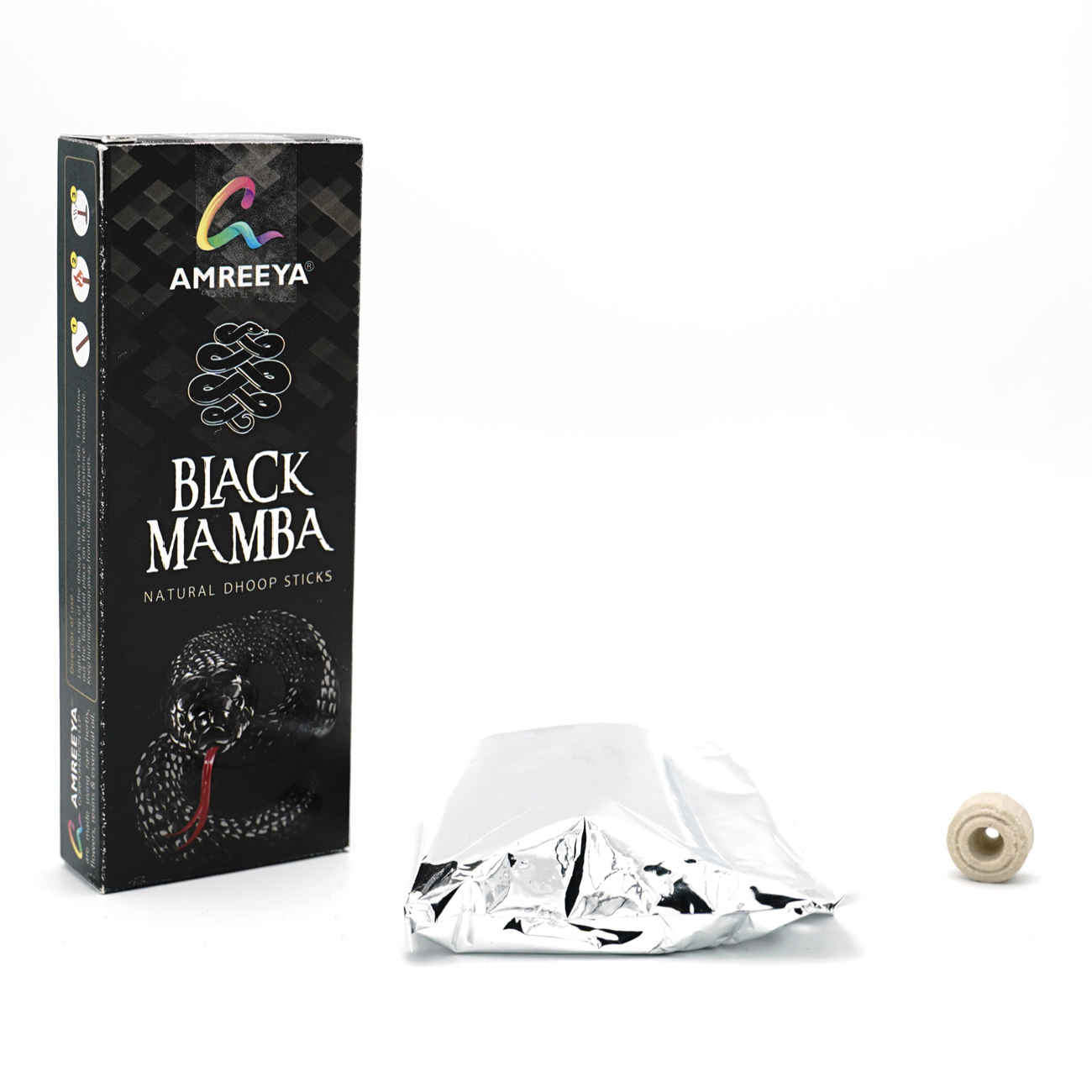 Amreeya Black Mamba Natural Dhoop Sticks – 100 Sticks (4 Packs of 25) – Incense for Meditation
