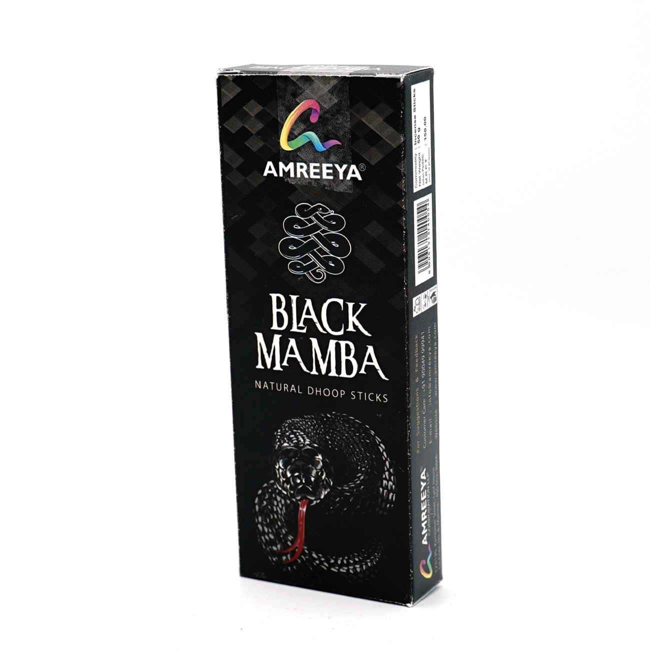 Amreeya Black Mamba Natural Dhoop Sticks - 100 Sticks (4 Packs of 25) - Incense for Meditation