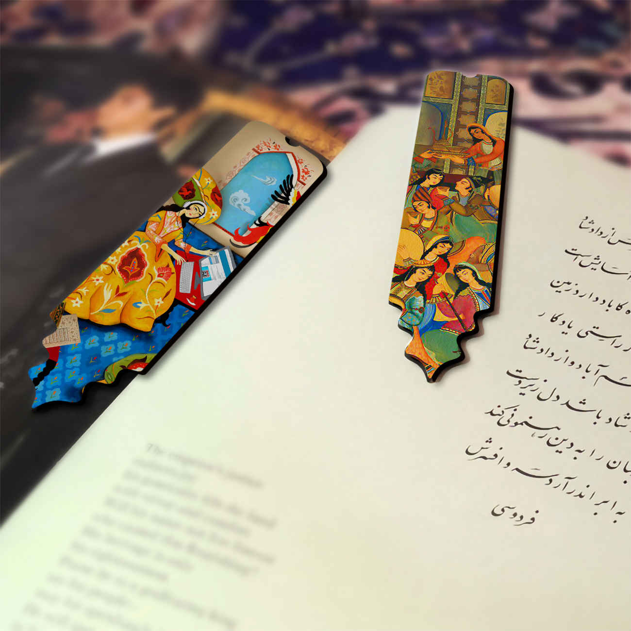 Artistic Persian Inspired Miniature Art Wooden Bookmark – Set of 2