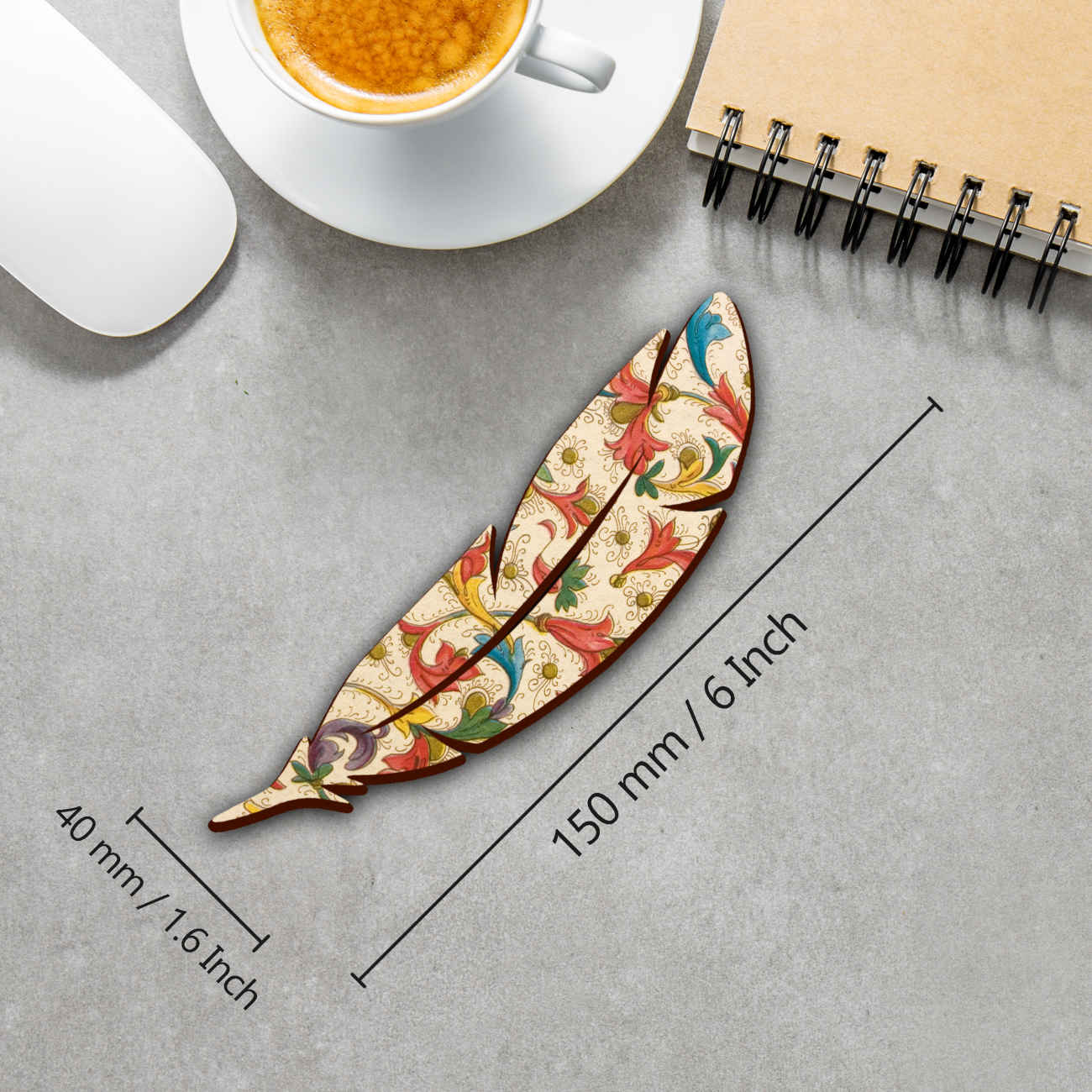Artistic Persian Inspired Wooden Bookmark Feather Design – Set of 2