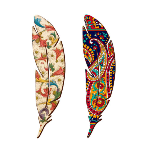 Artistic Persian Inspired Wooden Bookmark Feather Design – Set of 2