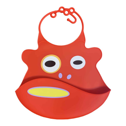 Baby Bib – Waterproof Silicone for Eating with Animal Design in Orange
