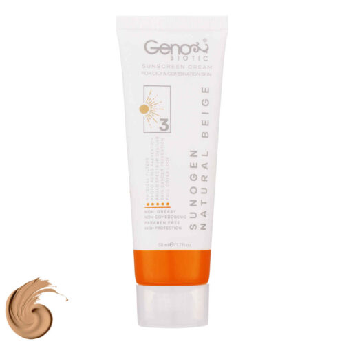 Best Sunscreen Cream for Oily and Combination Skin – Geno Biotic SPF50 Tinted – Natural Beige (Pack of 2)