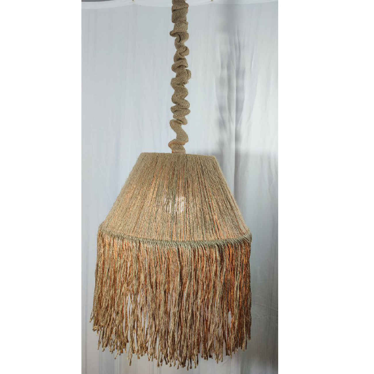 Handmade Woven Pendant Light – Fringe Hemp Ceiling Lamp